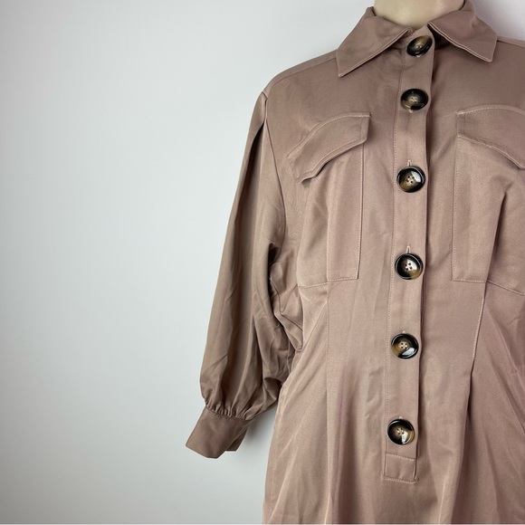 Balloon Sleeve Button Front Midi Dress - Picture 11 of 15